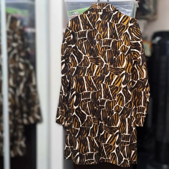 Women Retro Mod 70 Soft, Fuzzy Texture Fleece Dress Coat Abstract/Animal Pattern - Picture 5 of 6